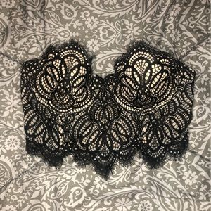 Black Lace Bustier Style Bra Top Medium